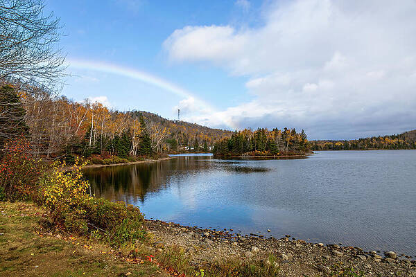 Scenic Rainbow Over Autumn Lake Photograph