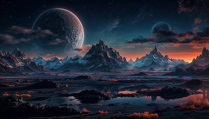 Nature Wall Art featuring the ai art Majestic Cosmic Mountainscape by The Luxury Art Collection