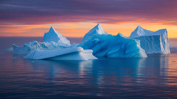 Nature Wall Art featuring the ai art Majestic Icebergs At Sunset by The Luxury Art Collection