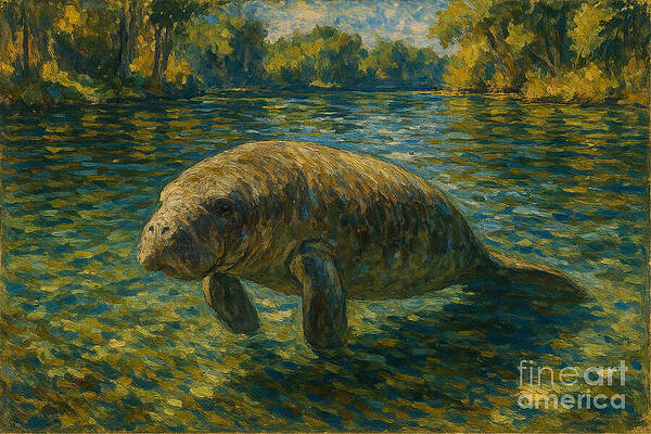 Majestic Manatee in River Wall Art