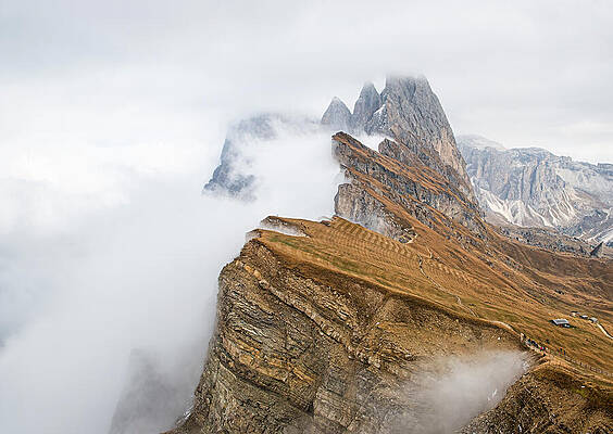 Majestic Peaks of Seceda in Dolomites Italy by Elvira Peretsman