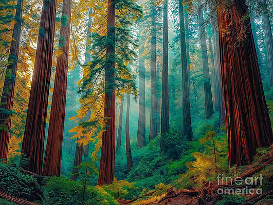 Majestic Redwood Forest at Daybreak Wall Art