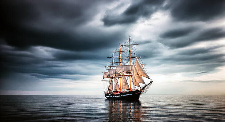 Nature Wall Art featuring the painting Majestic Ship Sailing At Dusk by The Luxury Art Collection