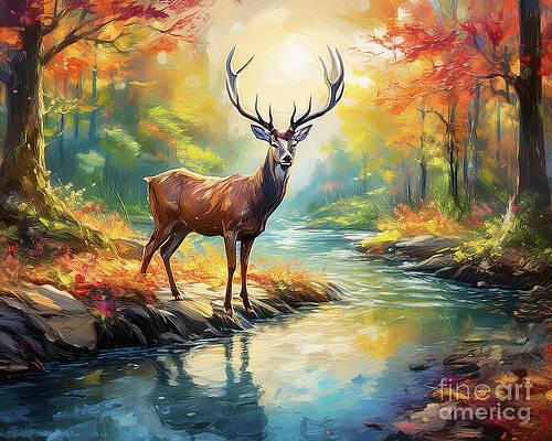 Summer Digital Art - Majestic Stag by Macro Abundance