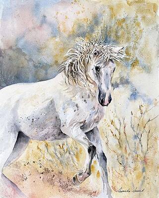 Majestic White Horse in Motion Painting