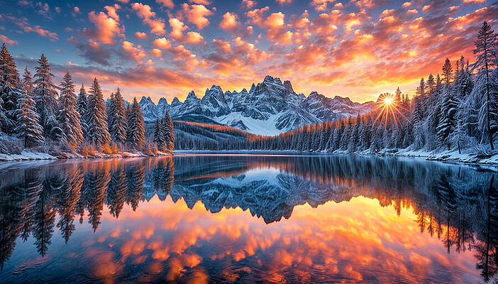 Majestic Winter Mountain Sunrise Wall Art