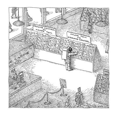 Astronaut Browsing Music Store Drawing