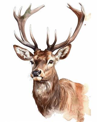 Wall Art featuring the painting Male Deer With Antlers by Land of Dreams