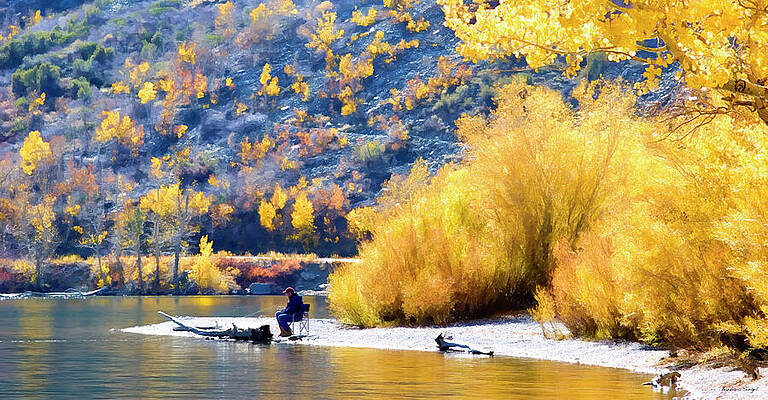 Man Fishing by Autumn Lake Photograph