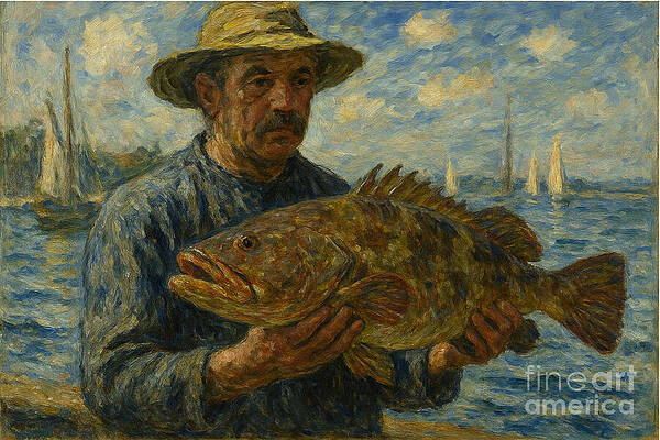 Man Holding a Large Fish Wall Art