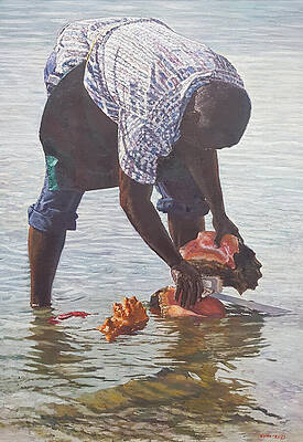 Man Collecting Sea Shells Wall Art