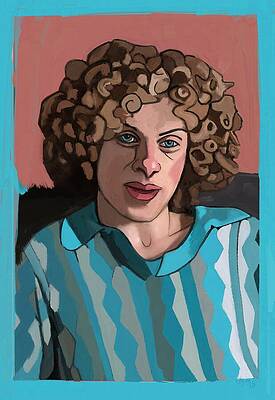 Curly-Haired Portrait with Geometric Shirt Wall Art