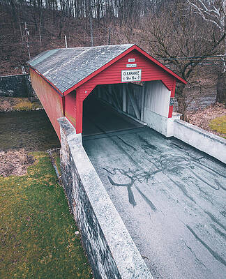 Pennsylvania Wall Art featuring the photograph Manasses Guth Covered Bridge Elevated View by Jason Fink