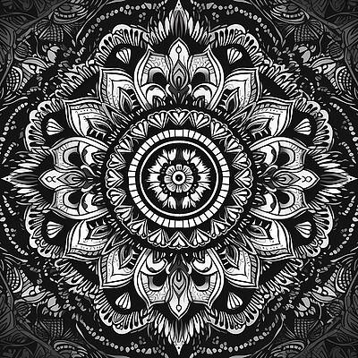 Geometric Wall Art featuring the digital art Mandala Pattern Full Frame No Colour Black And White by Andre Petrov