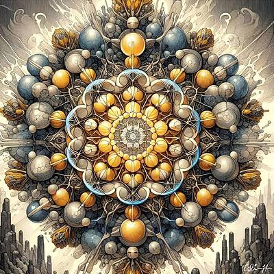 Intricate Digital Art - Mandala With Spheres by Colin Hardman