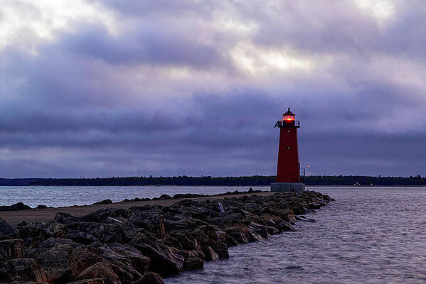 Architecture Wall Art featuring the photograph Manistique East Breakwater Light At Dusk by Michael Collins