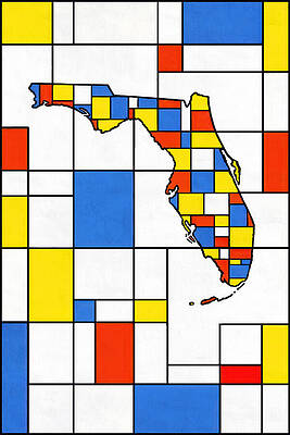 Colorful Geometric Florida Map Wall Art