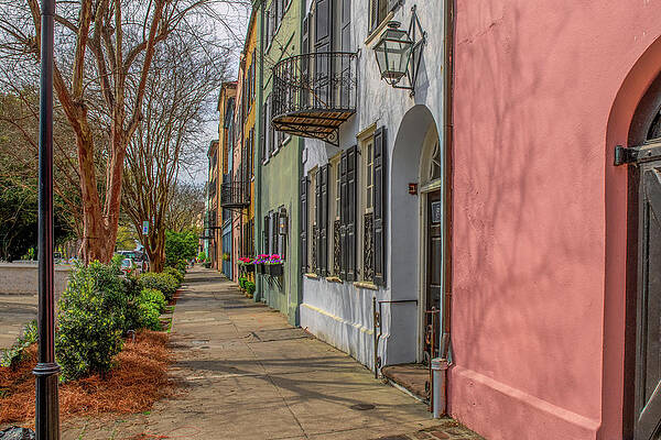 South Carolina Wall Art featuring the photograph March Day On Rainbow Row by Douglas Wielfaert