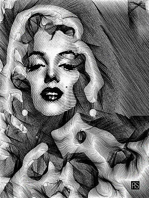 Wall Art featuring the digital art Marilyn Monroe In Black And White by Rafael Salazar