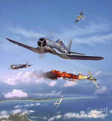 Wall Art featuring the painting Marine Fighting Squadron VMF-214 Aerial Battle by Antonios Valamontes