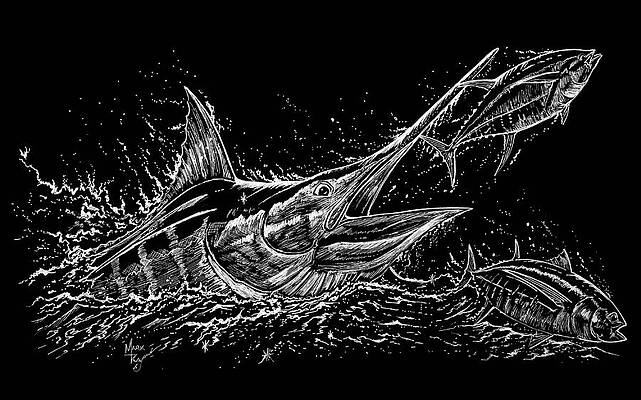 Water Painting - Marlin And Tuna's by Mark Ray