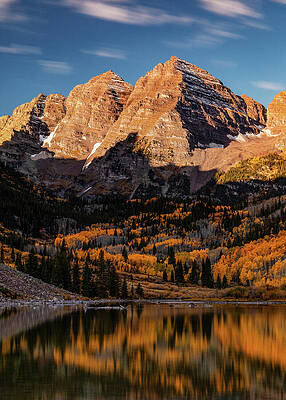 Wall Art featuring the photograph Maroon Bells Vertical Reflection In Fall by Dan Sproul
