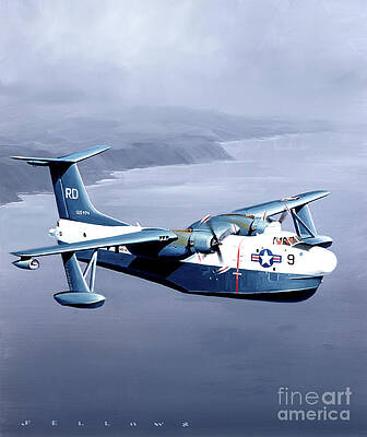 Airplane Wall Art featuring the painting Martin P5M Marlin by Jack Fellows
