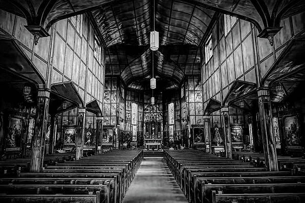 Wall Art featuring the photograph Martyr's Shrine In Midland, Ontario 3 BW by John Twynam