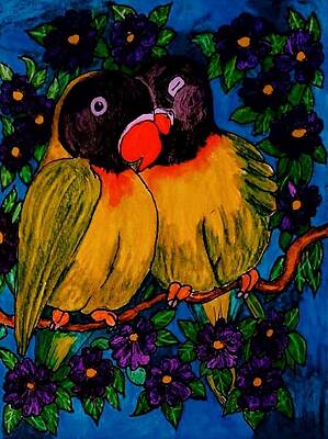 Nature Painting - Masked Love Birds by Stacey Torres