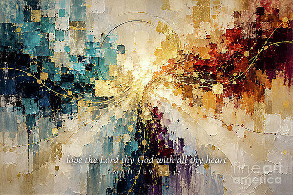 Wall Art featuring the painting Matthew 22 37 Bible Verse Wall Art, Love The Lord Thy God With All Thy Heart by Mark Lawrence