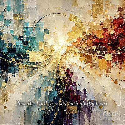 Wall Art featuring the painting Matthew 22 37 Square Christian Art, The Greatest Commandment by Mark Lawrence