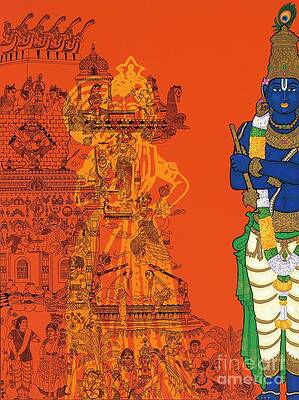 Krishna and Indian Temple Art Painting