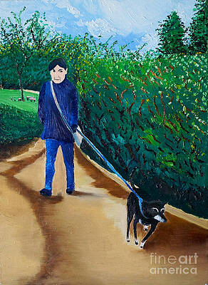 Wall Decor Painting - Mother Walking Cheech In Griffith Park by Michel Cruz-Garcia