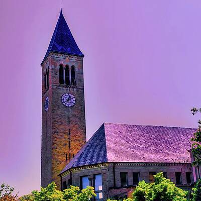 Sky Digital Art - McGraw Clock Tower Against Purple Sky by Bruce Block
