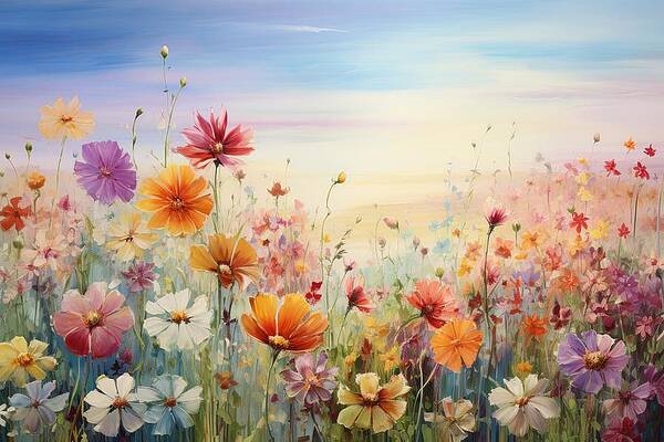 Vibrant Wall Art featuring the painting Meadow Of Wildflowers by Land of Dreams