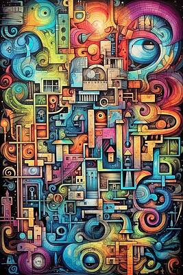 Vibrant Wall Art featuring the painting Mechoscape by Land of Dreams