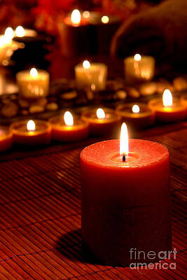 Wall Art featuring the photograph Meditation Candles Burning In Religious Ceremony by Olivier Le Queinec