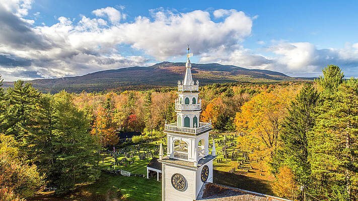 Fall Photograph - Meeting House Jaffrey NH by Veterans Aerial Media LLC