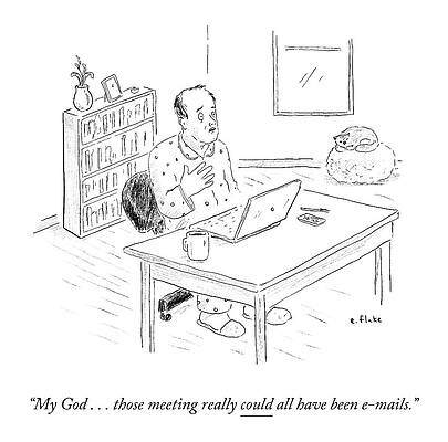 Remote Wall Art featuring the drawing Meetings Could Have Been E-mails by Emily Flake