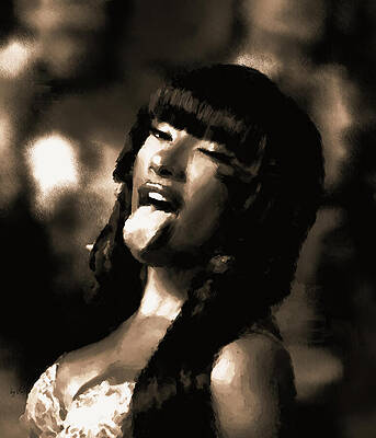 Expression Wall Art featuring the digital art Megan Thee Stallion, Mamushi BW by Gradify Creations