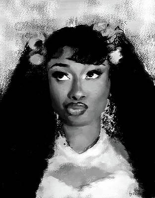 Dramatic Digital Art - Megan Thee Stallion - Roc Steady, Feat Flo Milli BW by Gradify Creations