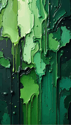 Wall Art featuring the digital art Melting Green Paint Abstract by Printed View