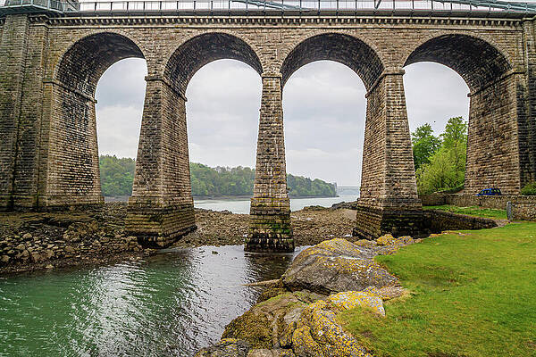 Sky Wall Art featuring the photograph Menai Straits Suspension Bridge 5 by Shirley Mitchell