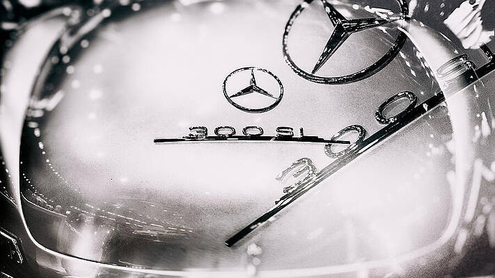 Wall Art featuring the photograph Mercedes 300 SL Black And White 0909-301 by Neptune Images