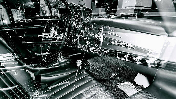 Wall Art featuring the photograph Mercedes 300 SL Interior Black And White 0912-301 by Neptune Images