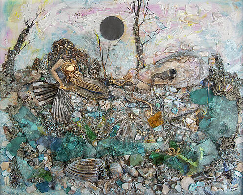 Blue Wall Art featuring the mixed media Mermaid Cove by Susan Orosz