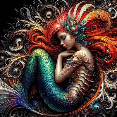 Majestic Wall Art featuring the digital art Mermaid's Soliloquy by Bill And Linda Tiepelman