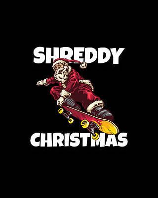 Xmas Wall Art featuring the digital art Merry Shreddy Christmas Santa Skateboarding by Flippin Sweet Gear