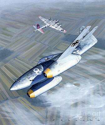 Airplane Wall Art featuring the painting Messerschmitt Me 262 Schwalbe by Jack Fellows