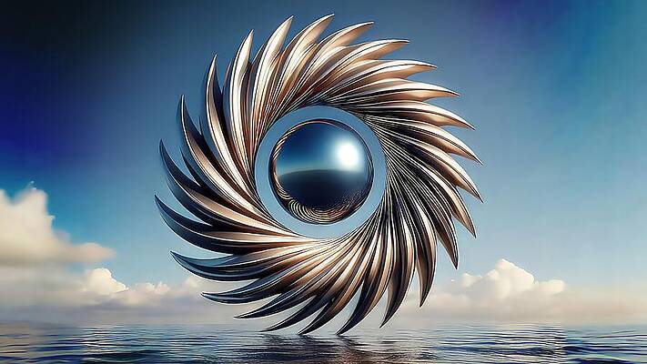 Geometric Digital Art - Metallic Sun Swirl by David Manlove